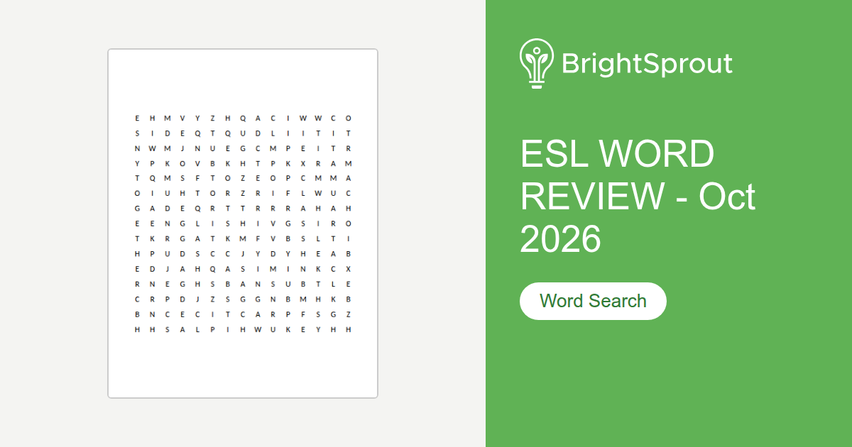 Student Assignment Topic ESL Word Review Word Search - Free Printable | BrightSprout