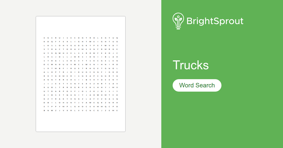 Trucks Word Search - Free Printable | BrightSprout