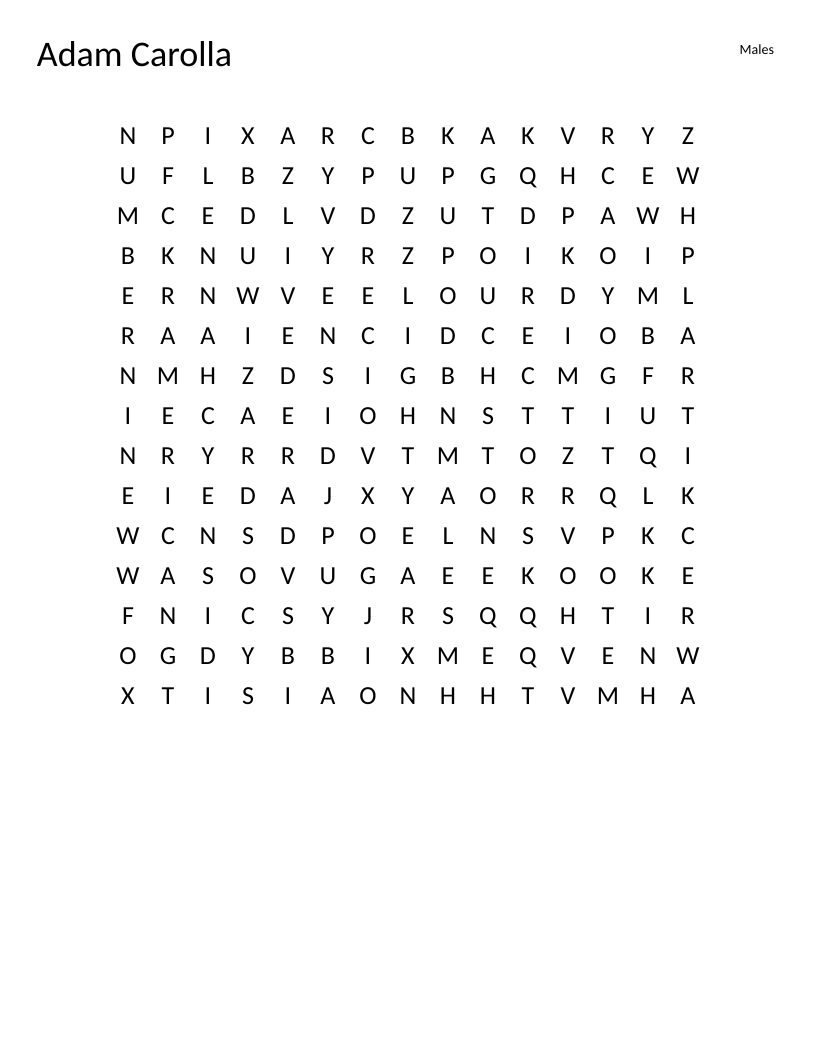 Adam Carolla word search with Disney, Pixar, and Buzz Lightyear words.