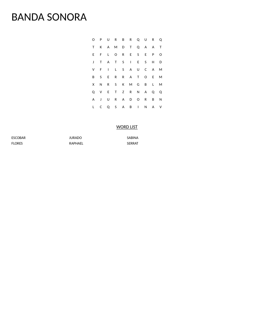 Spanish word search with names of famous musicians and songwriters including Raphael and Serrat.