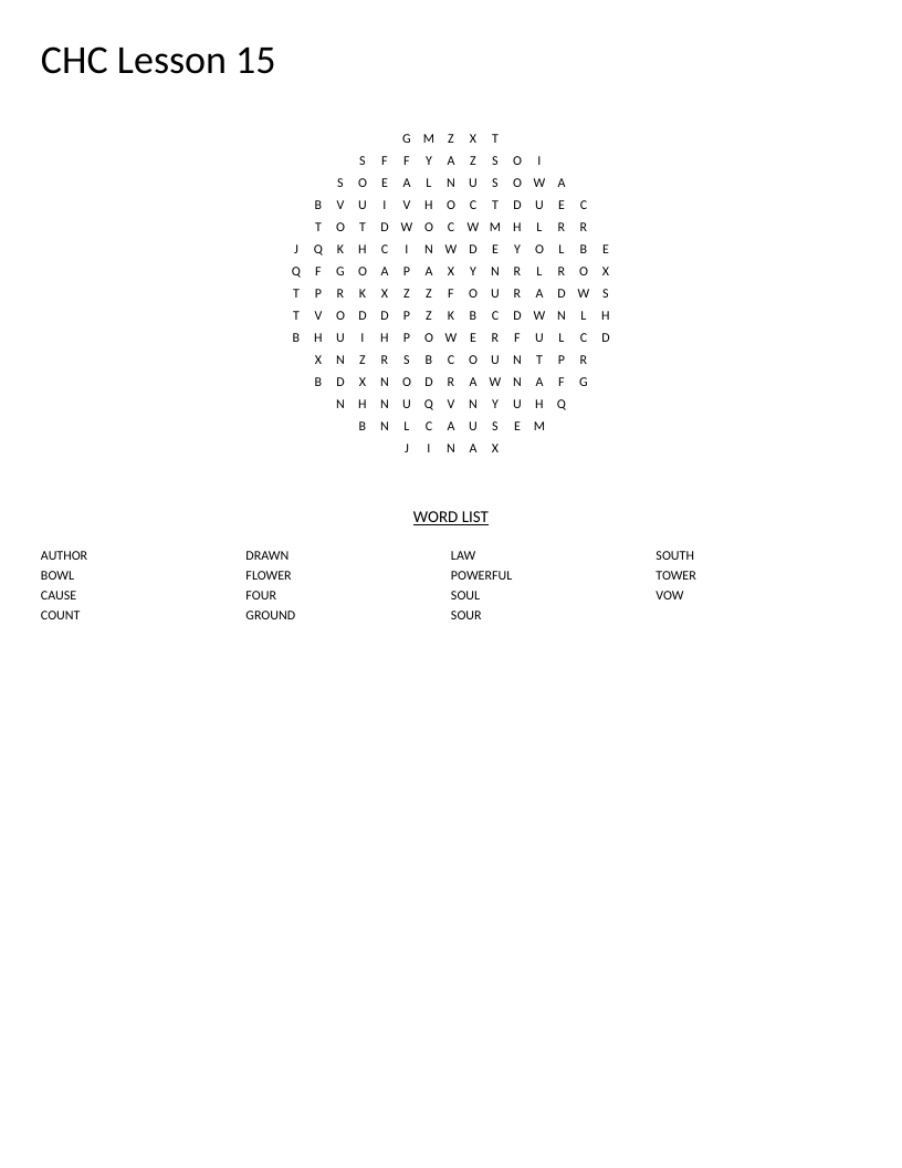 Circle-shaped vowel sounds word search with words like flower, powerful, and sour.