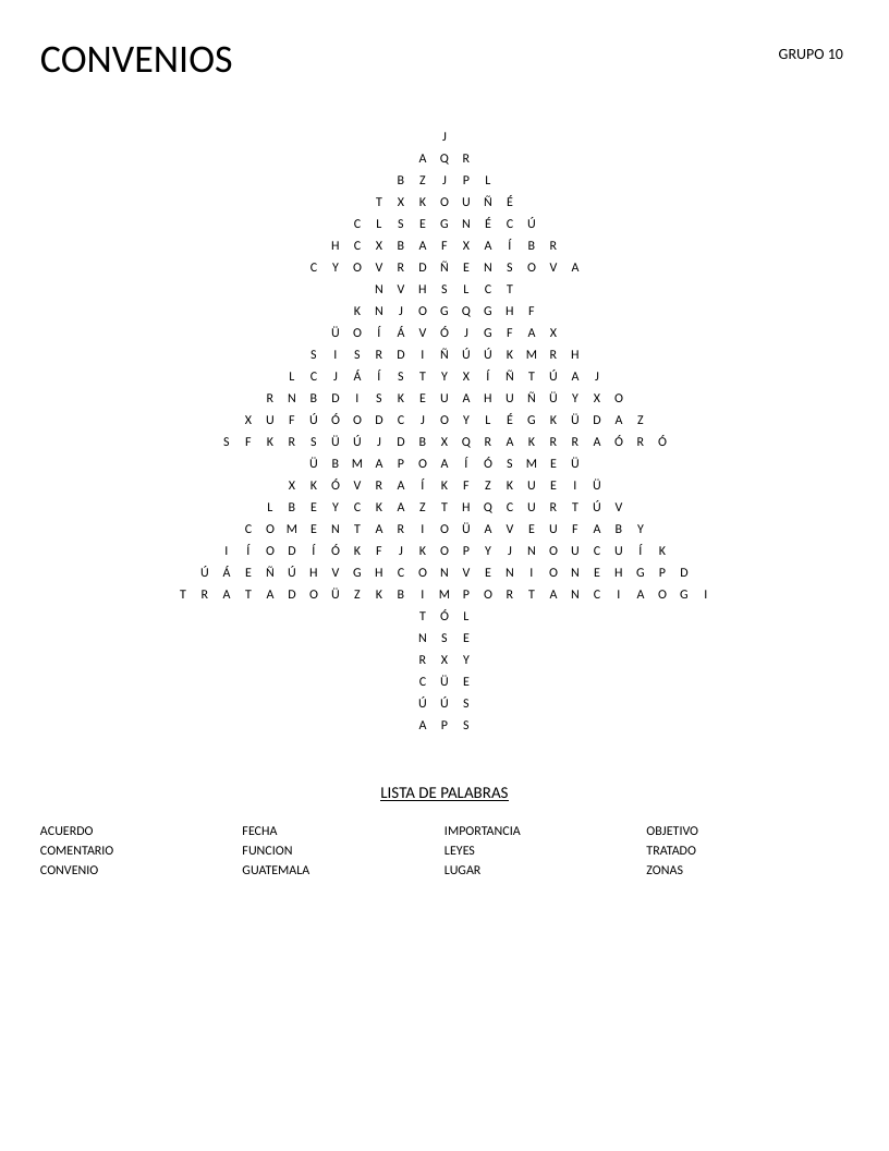 Tree-shaped Spanish word search on conventions and treaties with words like convenio and tratado.