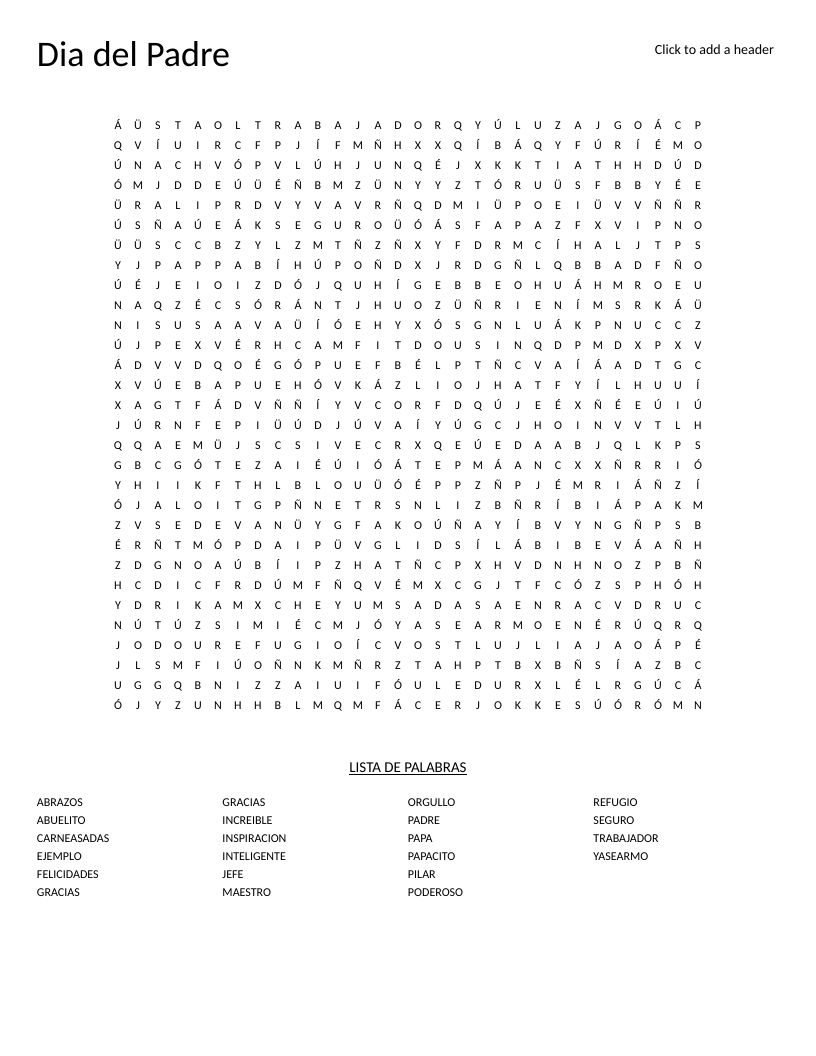 Spanish Father's Day word search with family and celebration words like papacito and carnes asadas.
