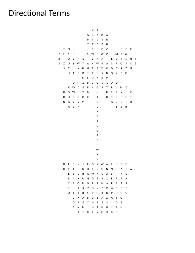 Flower-shaped directional terms word search with compass directions and spatial words.