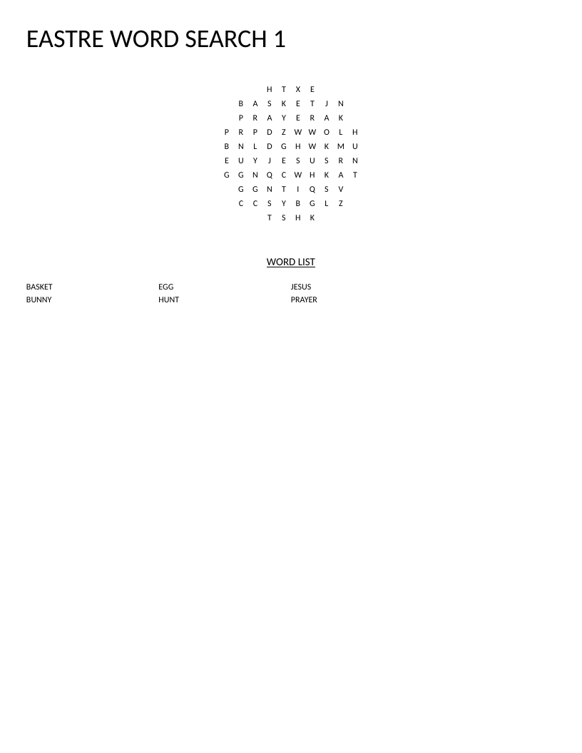 Circle-shaped Easter word search for young learners with words like bunny, egg, and basket.