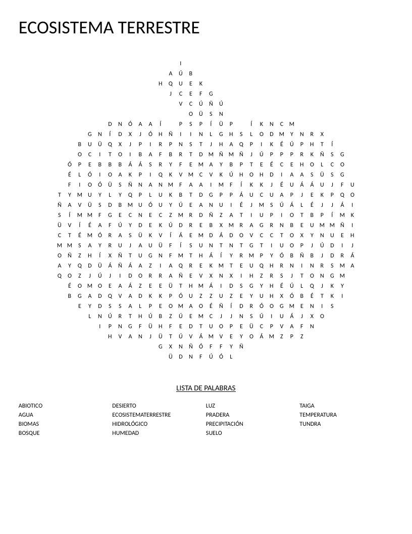 Pumpkin-shaped Spanish ecosystem word search with words like tundra, desierto, and bosque.
