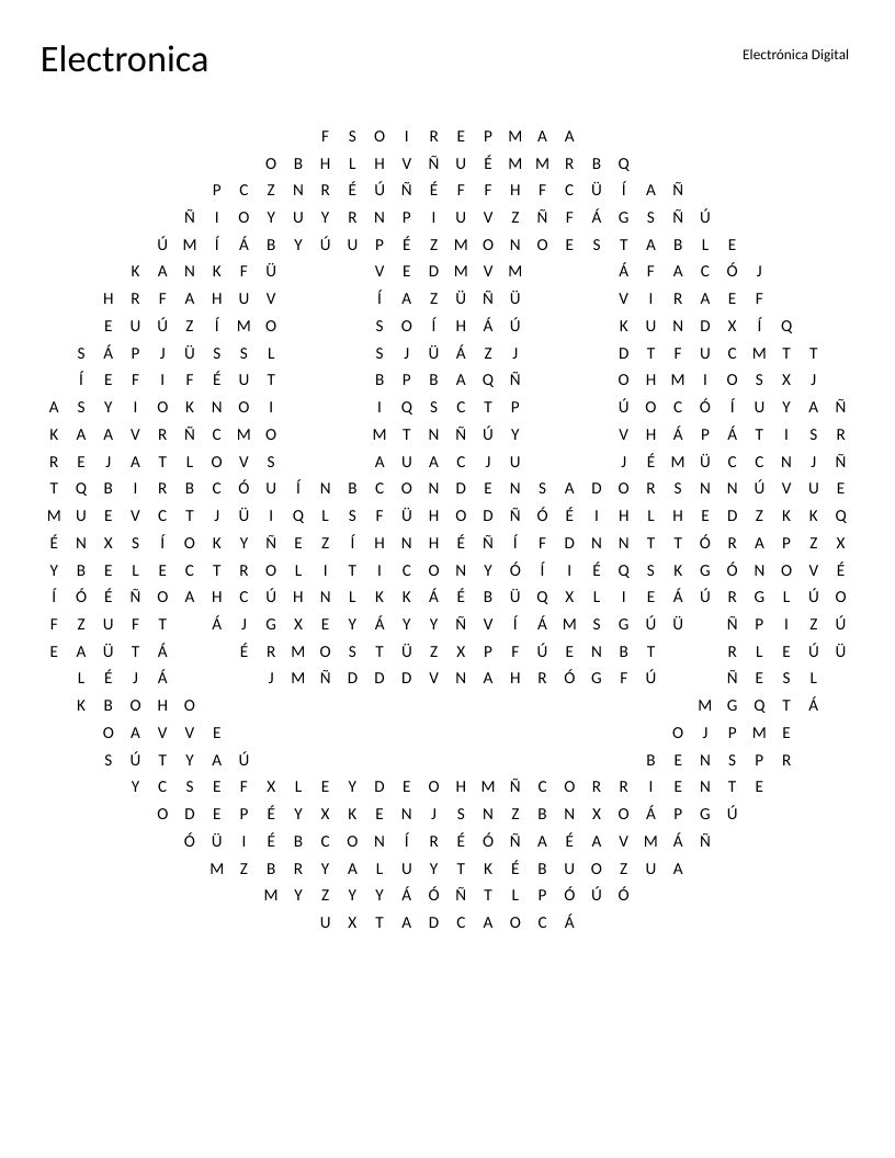 Smiley-shaped Spanish electronics word search featuring astable, condensador, and ley de ohm.