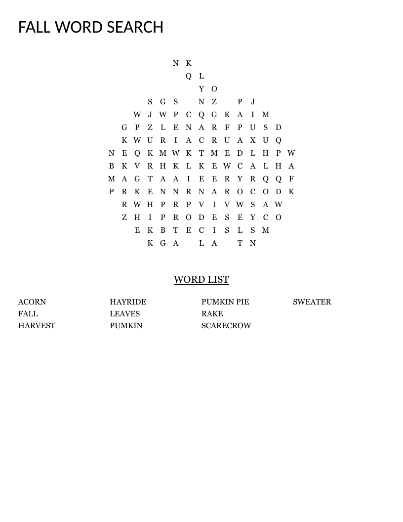 Fall Word Search - Free Printable | BrightSprout