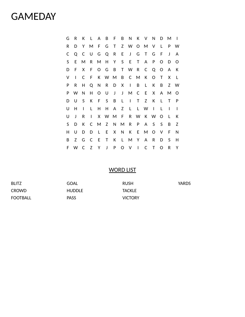 Football word search with words like tackle, huddle, blitz, and victory.
