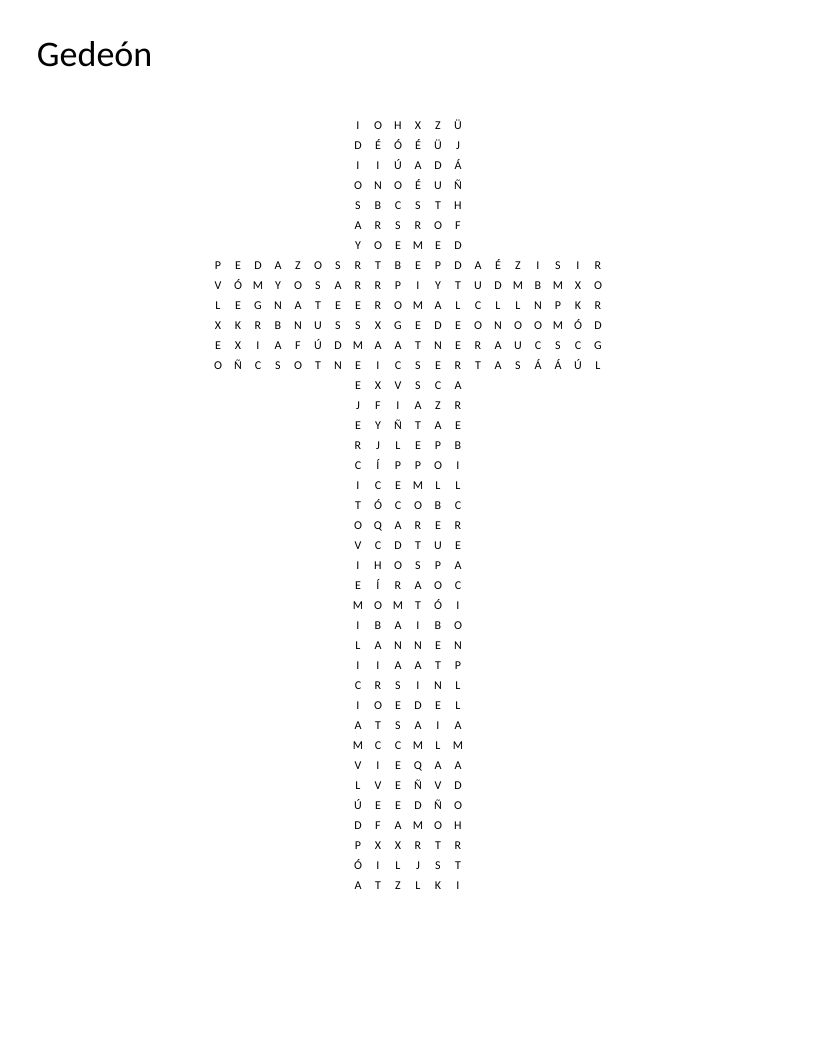 Spanish Gedeón Bible word search with cross-shaped grid and words like valiente, ángel, and victoria.