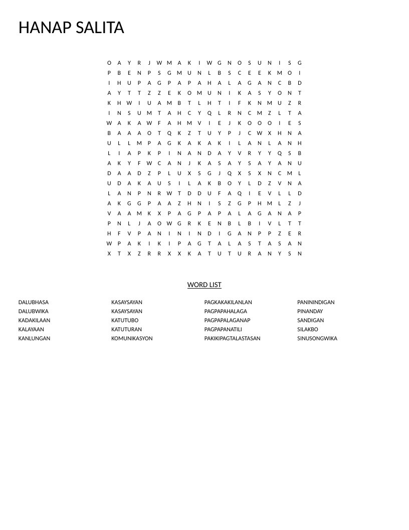 Tagalog word search with cultural vocabulary including katuturan and pagkakakilanlan.