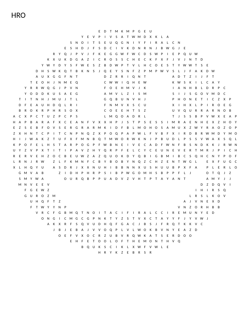Smiley-shaped healthcare HRO word search with medical communication terms like SBAR and verify.