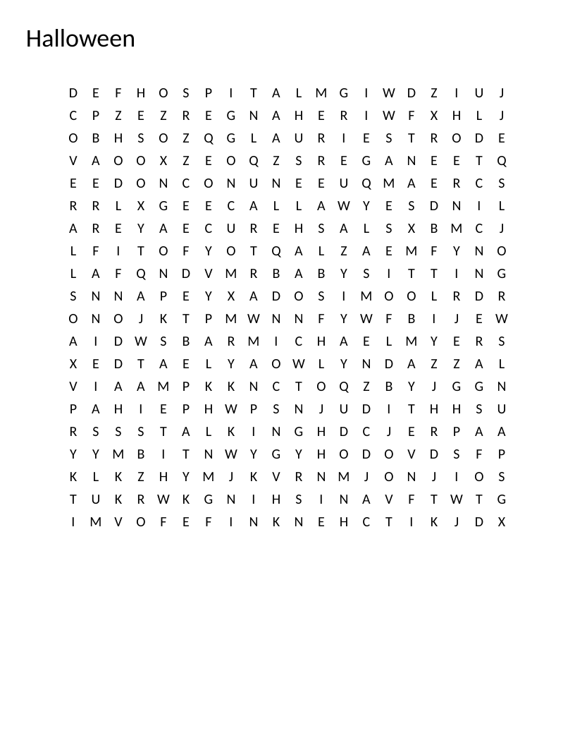 Halloween word search with movie characters including Michael Myers and Laurie Strode.