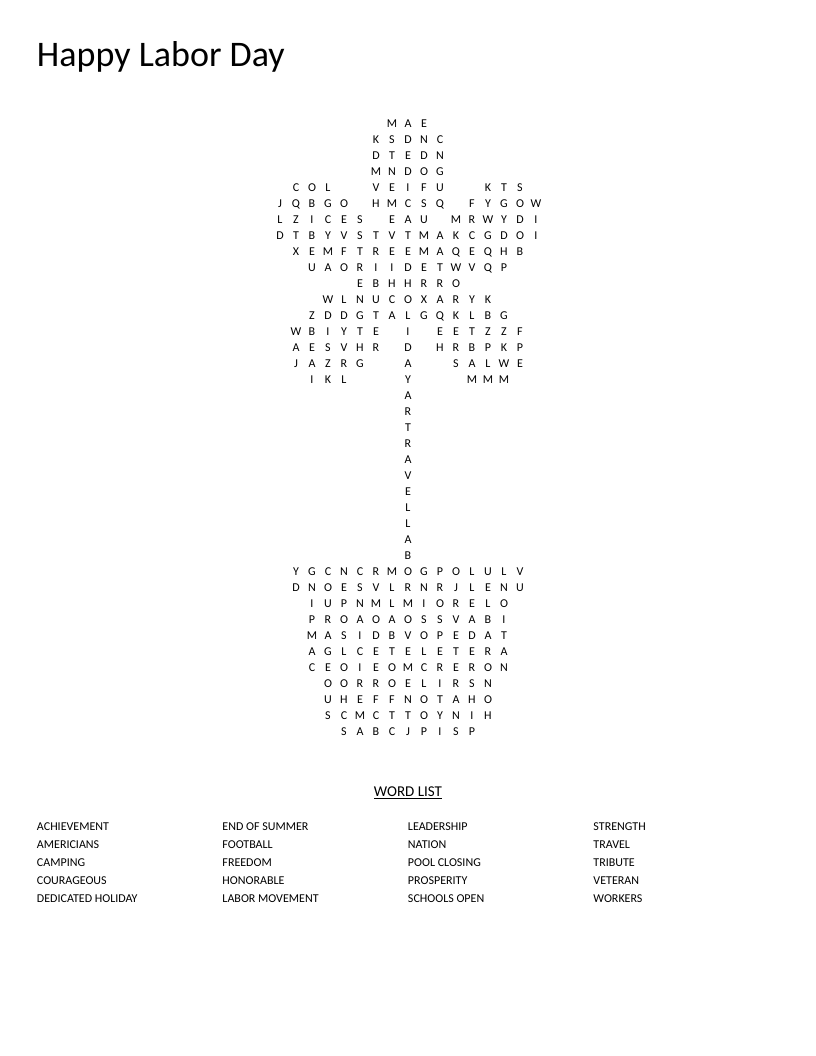 Flower-shaped Labor Day word search with words like workers, freedom, and labor movement.