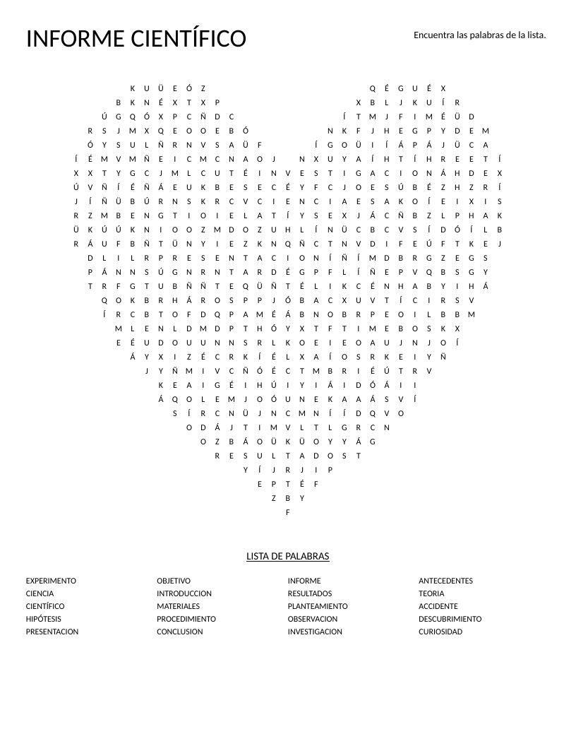 Heart-shaped Spanish word search with scientific method vocabulary like experimento and hipótesis.
