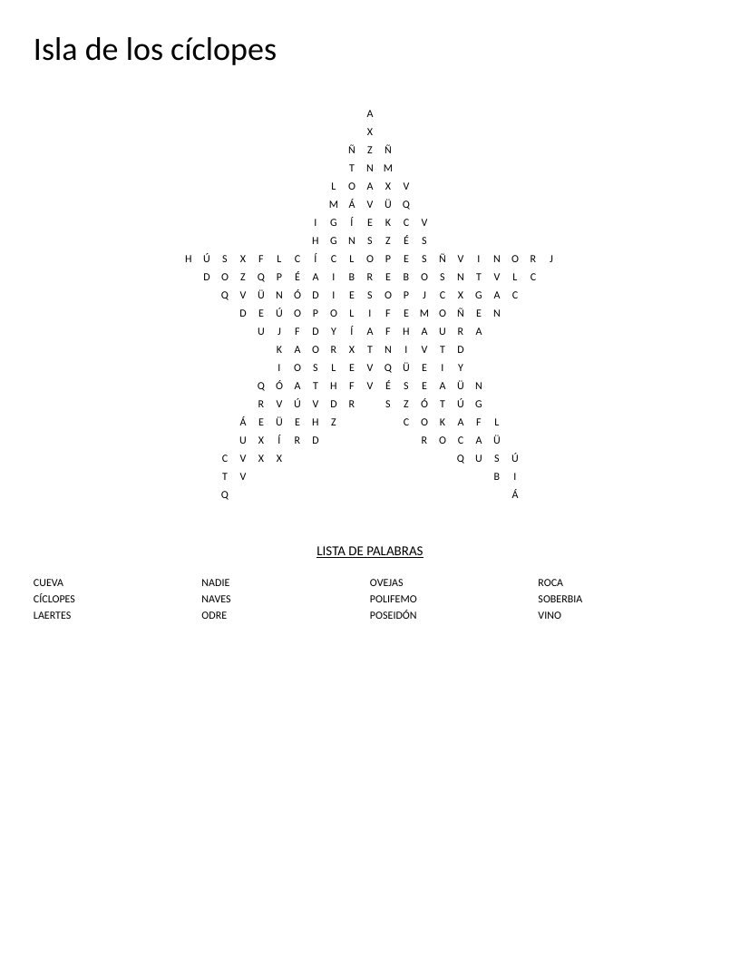 Star-shaped Spanish word search on the Odyssey with words like Polifemo and Poseidón.