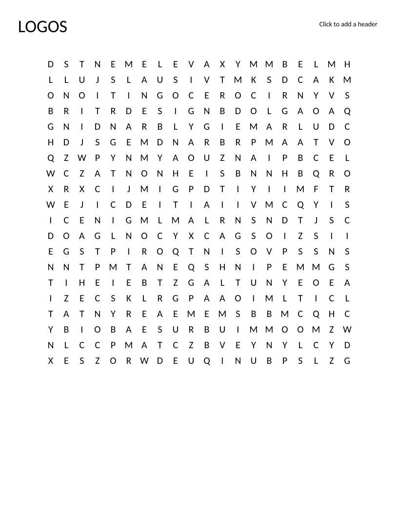Logo design word search with words like branding, typography, minimalism, and visual.