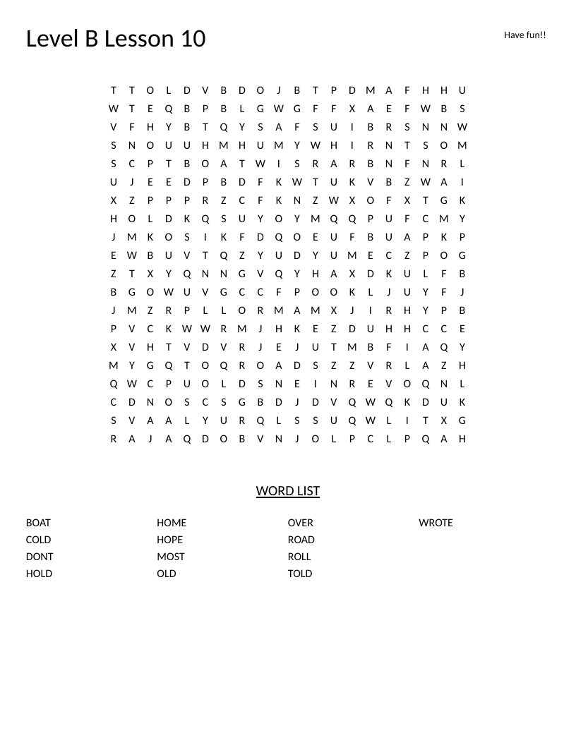 Phonics word search with words like boat, cold, hope, and wrote for early readers.