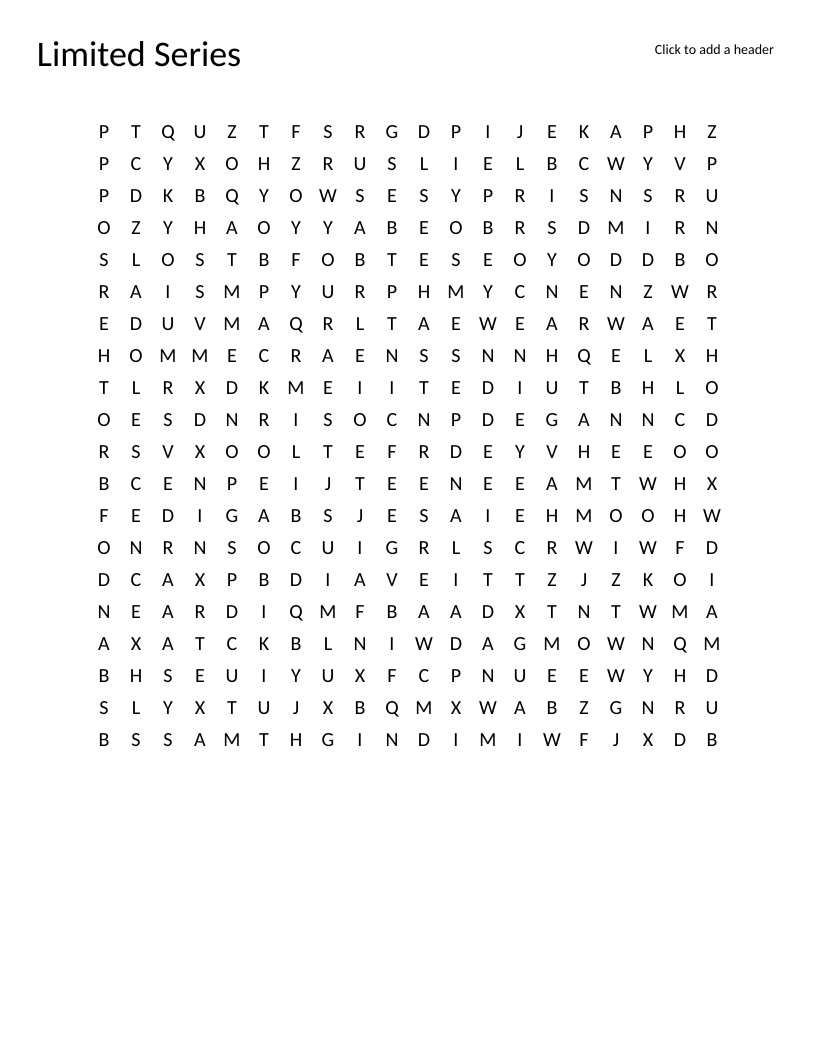 Limited series word search featuring TV titles like Queen's Gambit, Chernobyl, and Baby Reindeer.