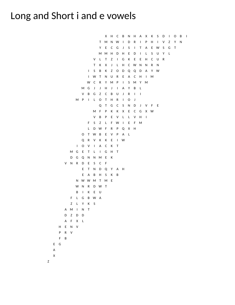 Lightning-shaped vowel word search with words like bike, bread, mint, and sweet.