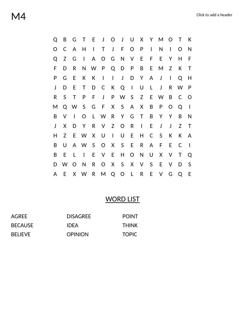 Opinion writing word search with words like opinion, disagree, believe, and because.