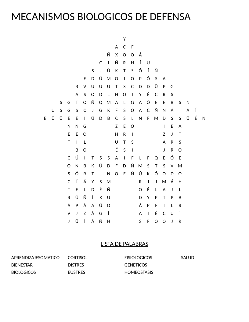 House-shaped biology word search with Spanish terms for stress response and homeostasis.