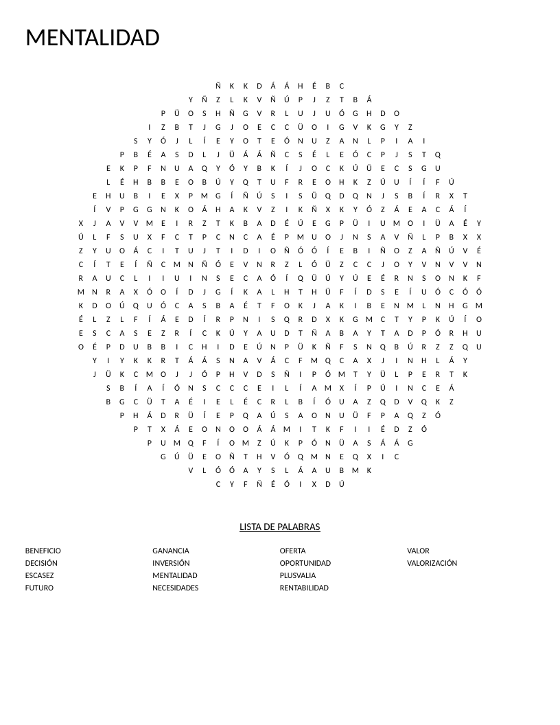 Spanish economics word search in a circle with words like inversión, rentabilidad, and oportunidad.