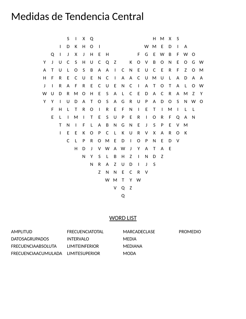 Heart-shaped Spanish statistics word search with words like media, mediana, and moda.