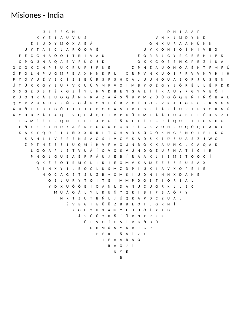 Spanish India word search with heart shape featuring words like elefante, cobra, and sari.