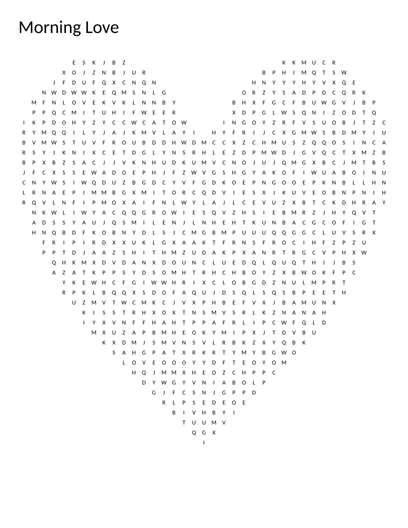 Heart-shaped word search about family and love with words like mom, dad, hug, and smile.