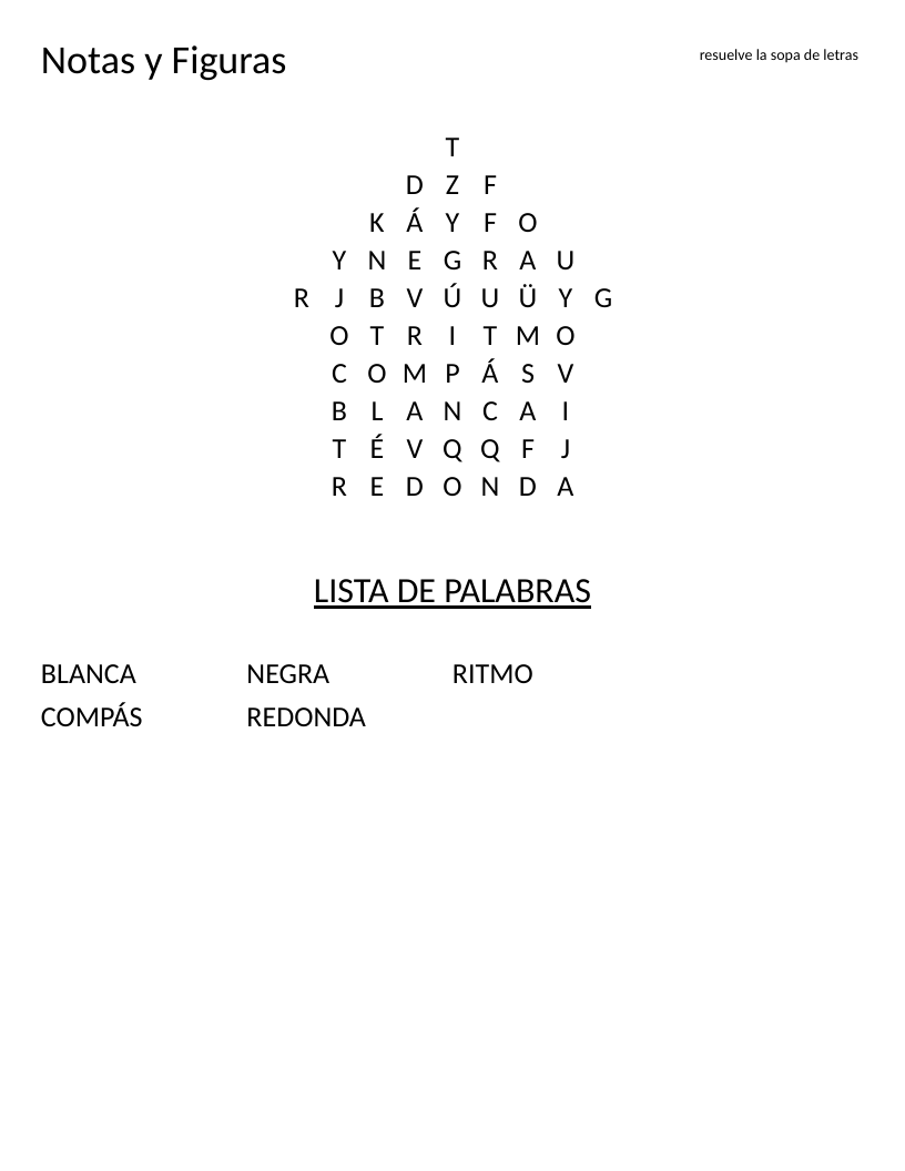 House-shaped Spanish music vocabulary word search with words for notes and rhythm.