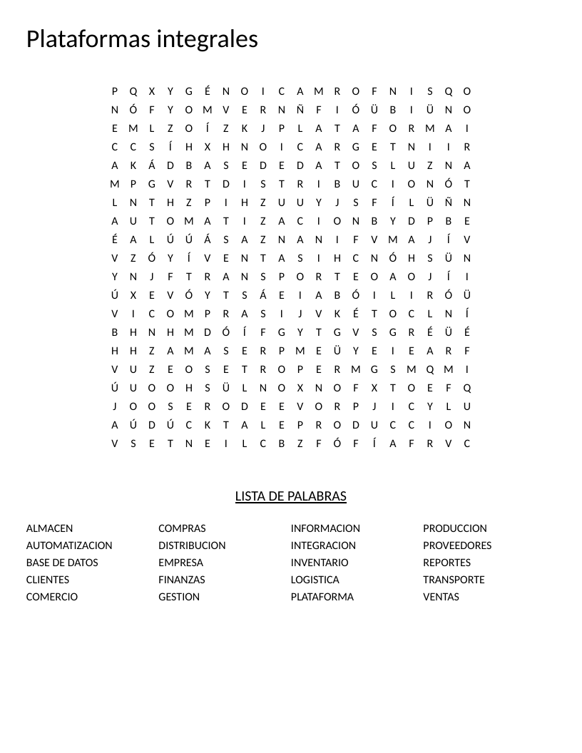 Spanish business word search with supply-chain terms like logística, inventario, and distribución.