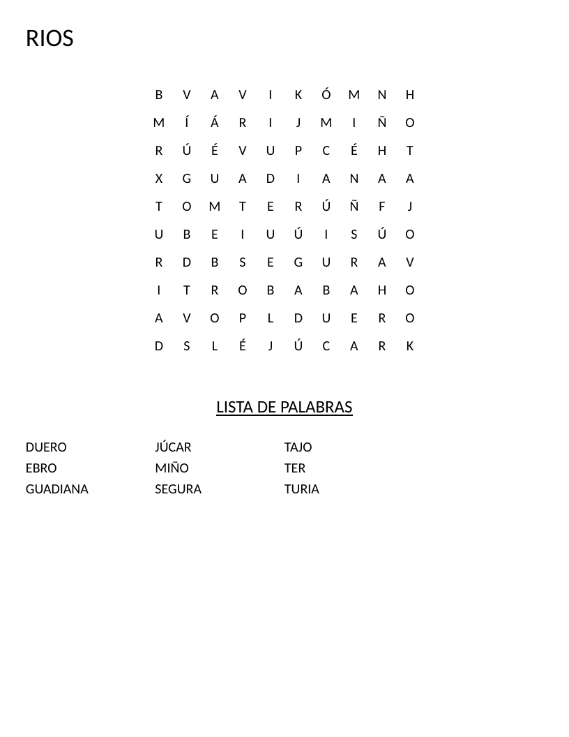 Spanish rivers word search with easy-to-read font showing words like Tajo and Ebro.