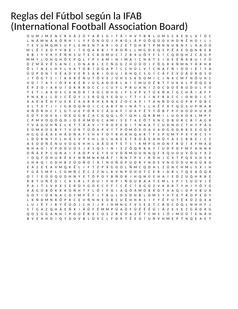 Spanish-language soccer rules word search with football vocabulary like árbitro and guardameta.