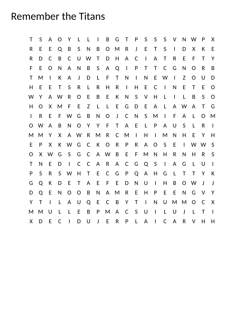 Remember the Titans movie word search featuring Denzel Washington, football, and civil rights themes.