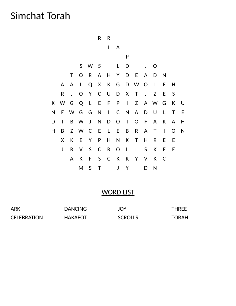 Pumpkin-shaped Simchat Torah word search with words like Torah, scrolls, and hakafot.