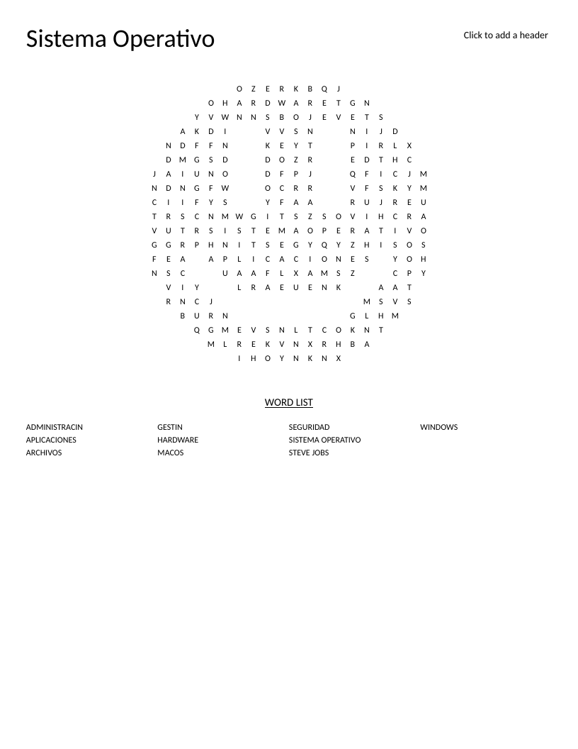 Smiley-shaped operating systems word search in Spanish with words like hardware and Windows.