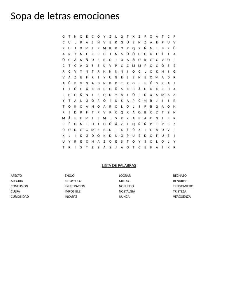 Spanish emotions word search with words like alegría, tristeza, miedo, and culpa for reflection.