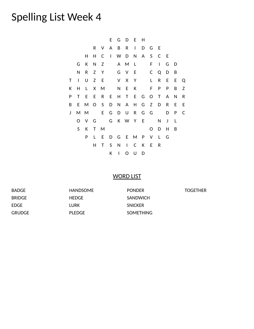 Spelling List Week 4 Word Search - Free Printable | BrightSprout