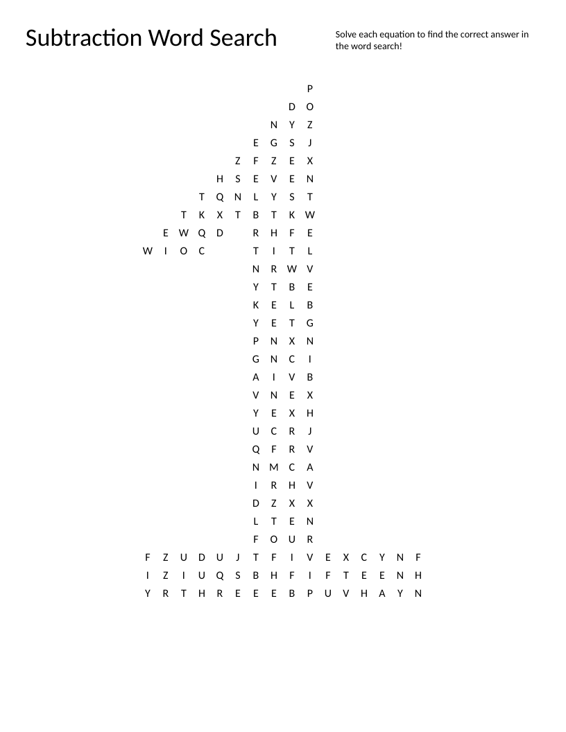 Subtraction word search with number words like four, twelve, and fifteen.