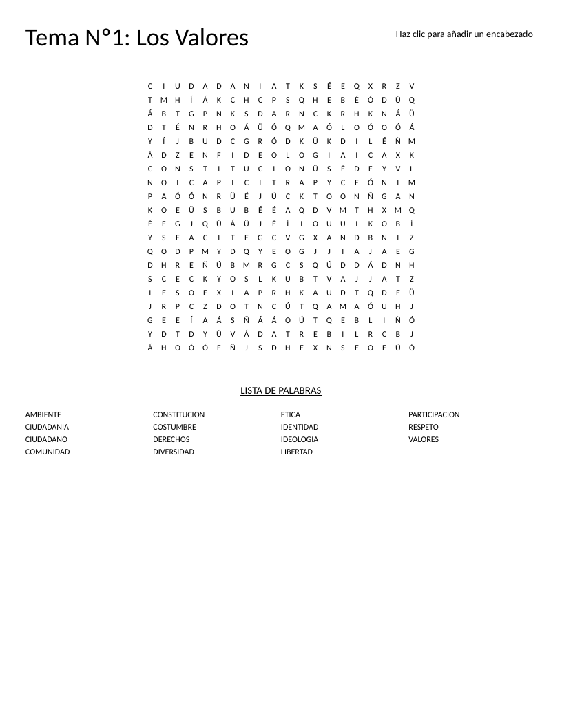Spanish word search on civics values with words like diversidad, derechos, and ciudadanía.