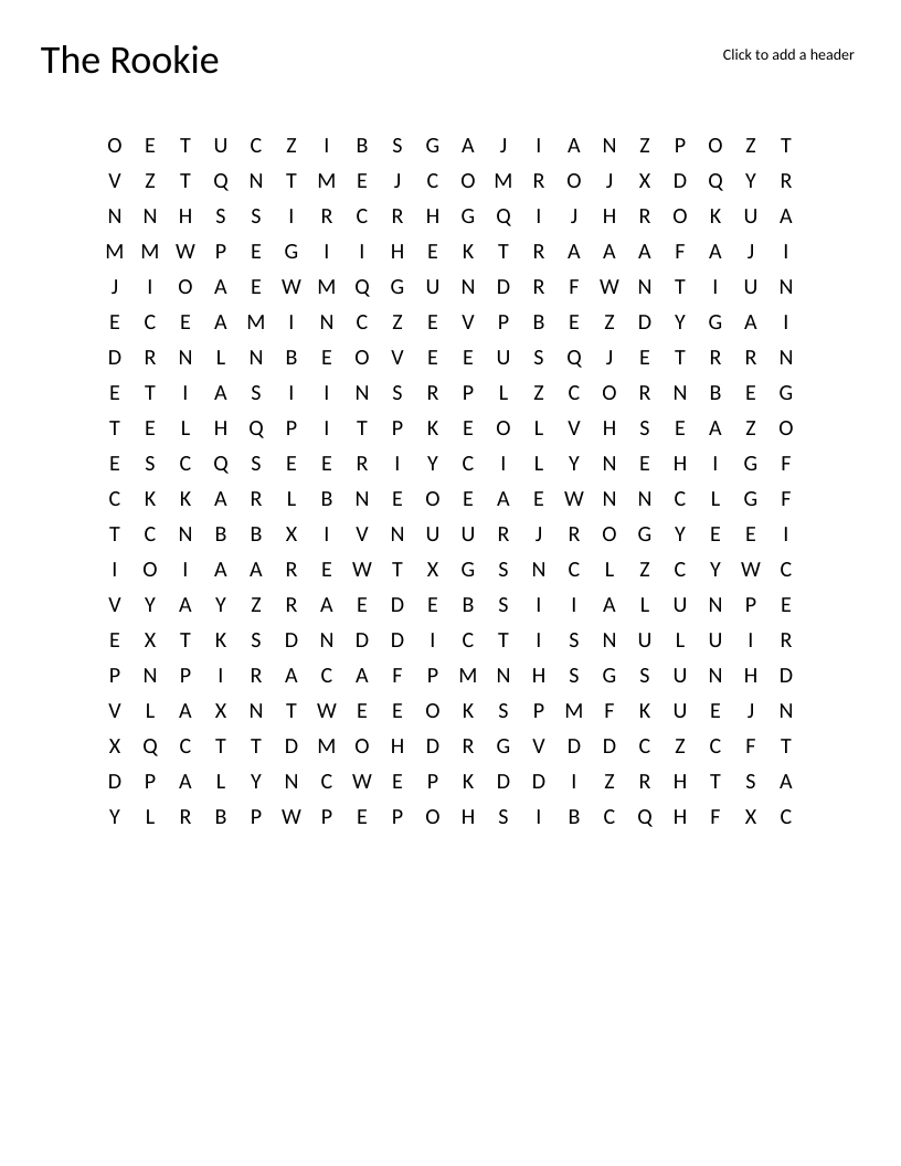 The Rookie word search with character names like Johnny Nolan and Lucy Chen.