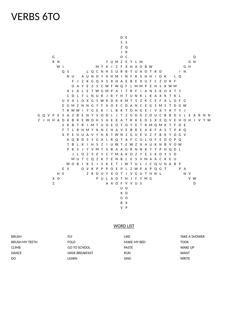 Sun-shaped verbs word search with action words like dance, climb, and sing for early elementary.