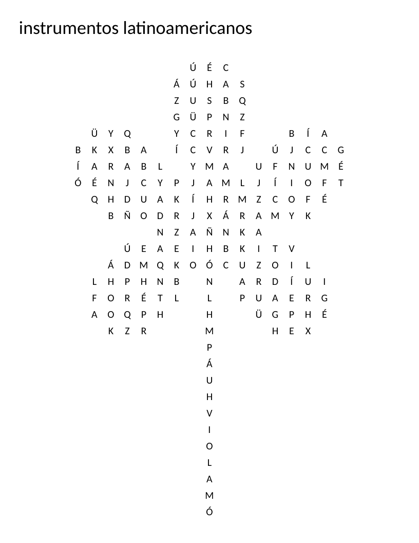 Flower-shaped word search of Latin American instruments in Spanish, including charango and marimba.