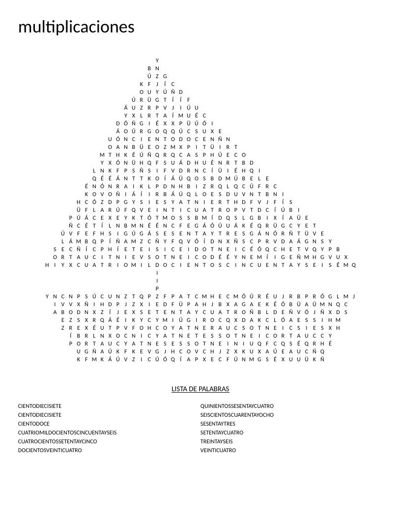 Boat-shaped Spanish multiplication word search with number words like treintayseis and cientodoce.