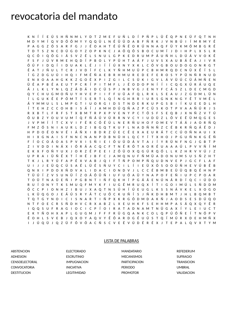 Spanish government word search on recall elections with words like sufragio and electorado.