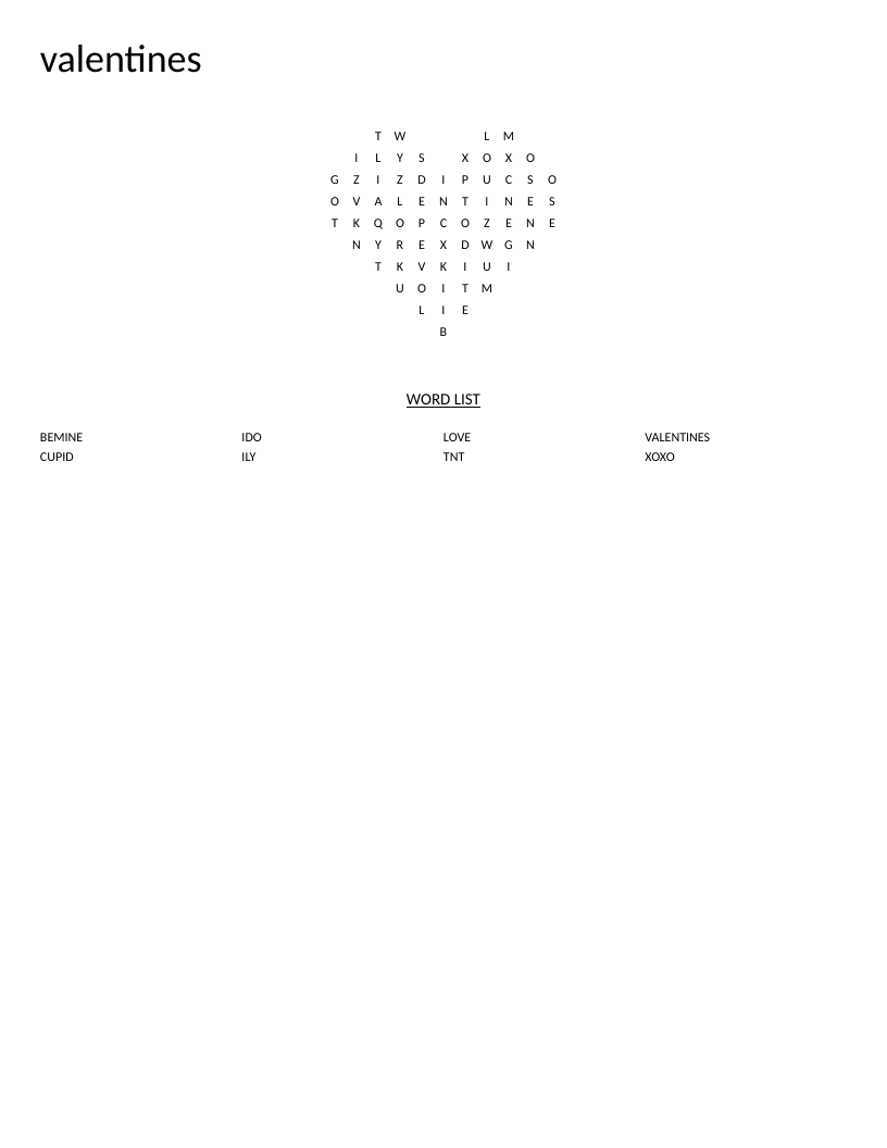 Heart-shaped Valentine's Day word search with words like Cupid and XOXO.