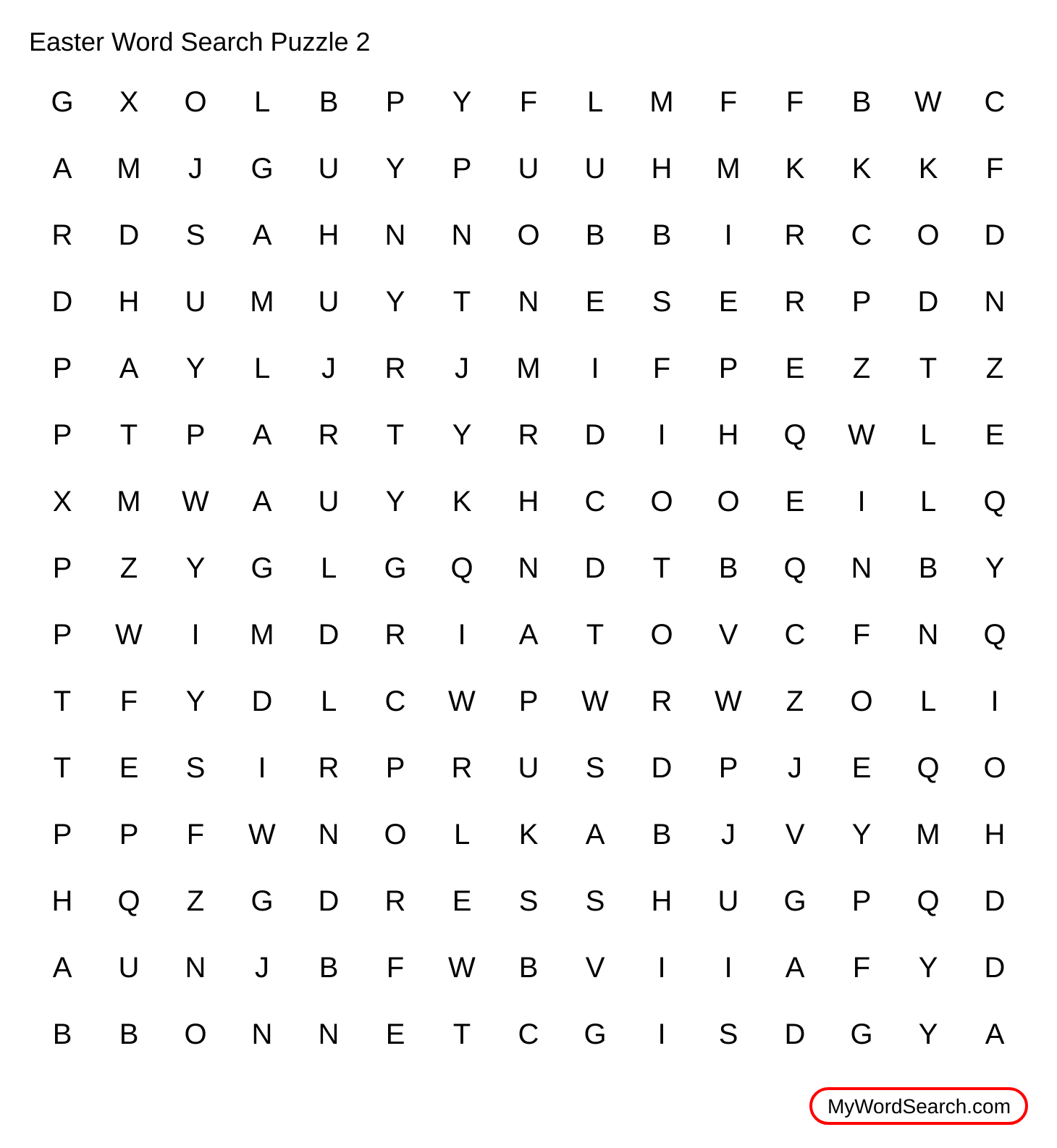 Easter Word Search Puzzle 2