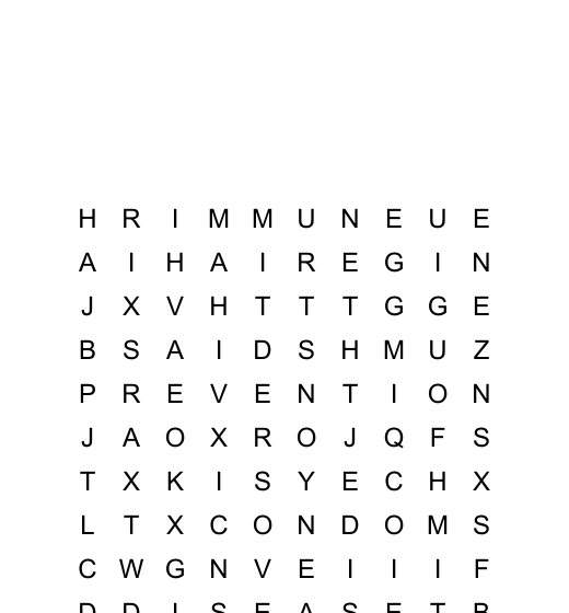 HIV/AIDS Prevention Word Search