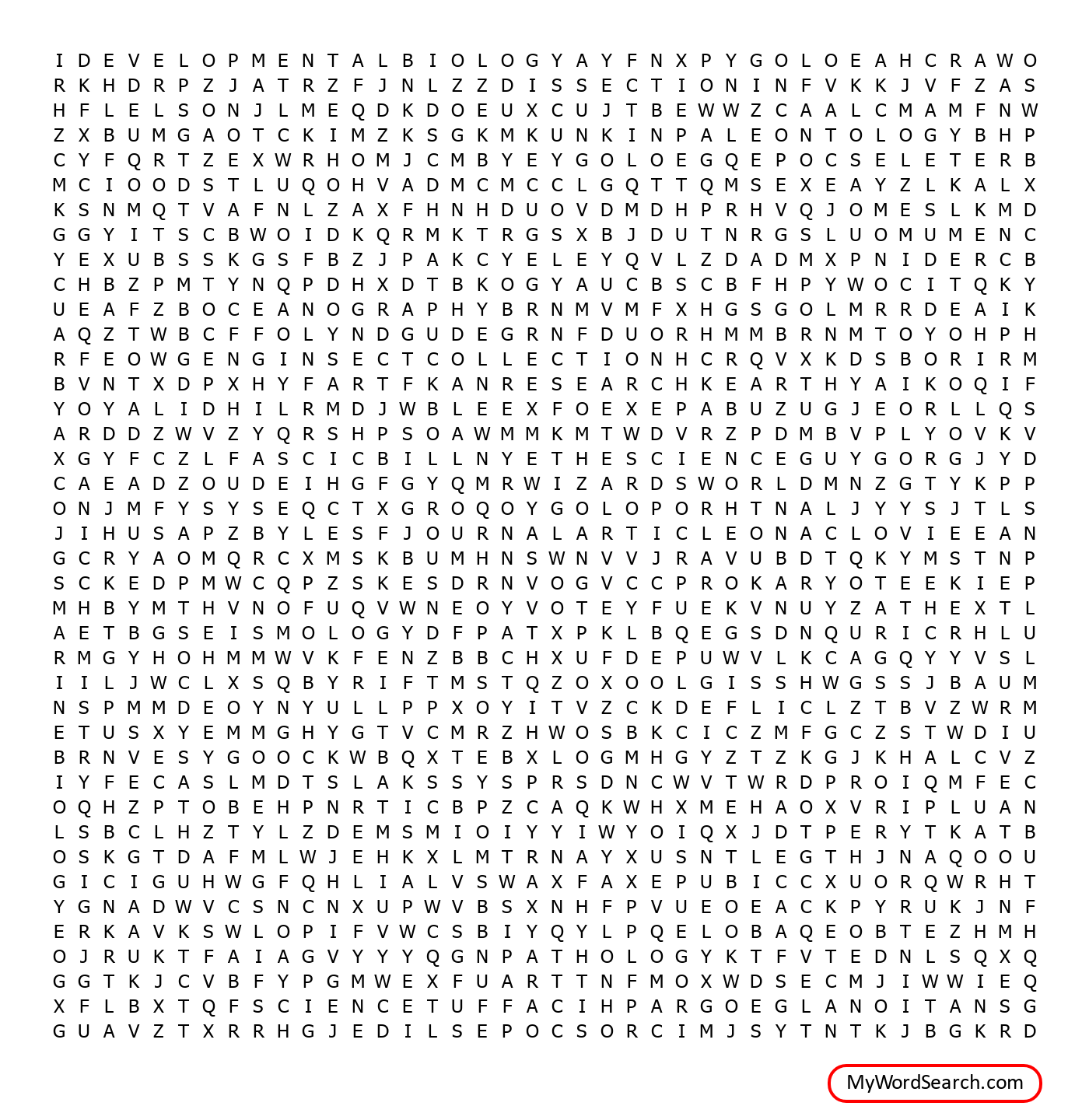 Science Words Word Search